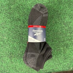 Reebok Men's 8 Pack Cushion Low Cut Arch Support Sock for Shoe Size 6-12.5 Black